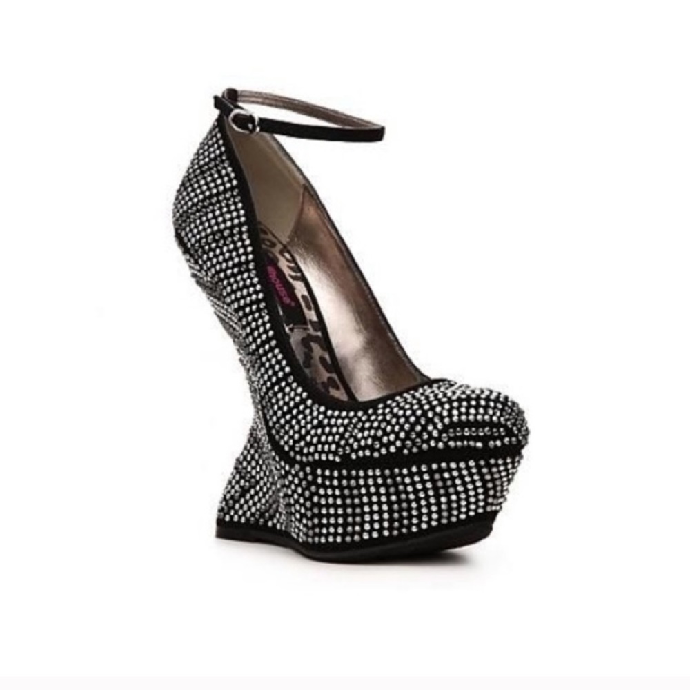 Dollhouse Ritzy Studded Suede Curved Wedge